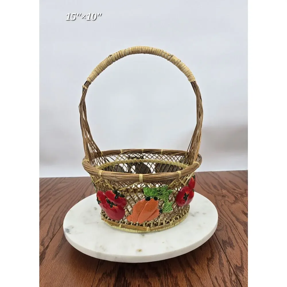 Vintage Cottagecore Wicker Clay Vegetable Basket